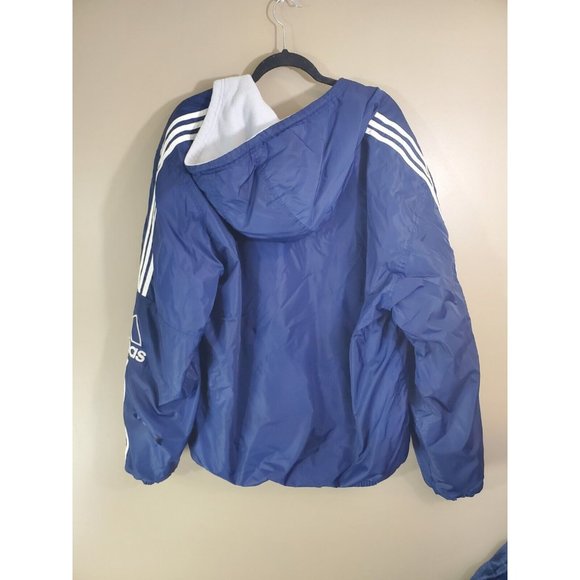 Vtg Adidas Three Stripe Blue Fleece Lined Full Zip Nylon Windbreaker, Size L - Picture 9 of 12